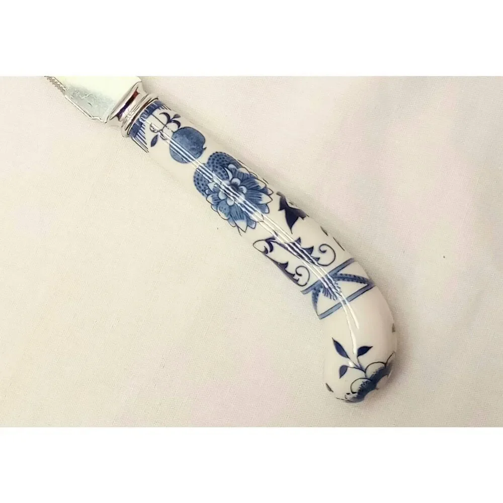 Regency Sheffield England porcelain, prill, blue onion cheese knife